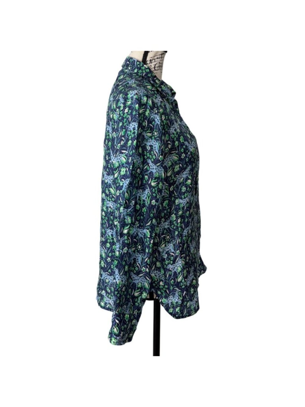 J. Crew Womens Size 8 Classic-fit Shirt Fauna Floral Button-Up Top Blue Leopard - Picture 4 of 8